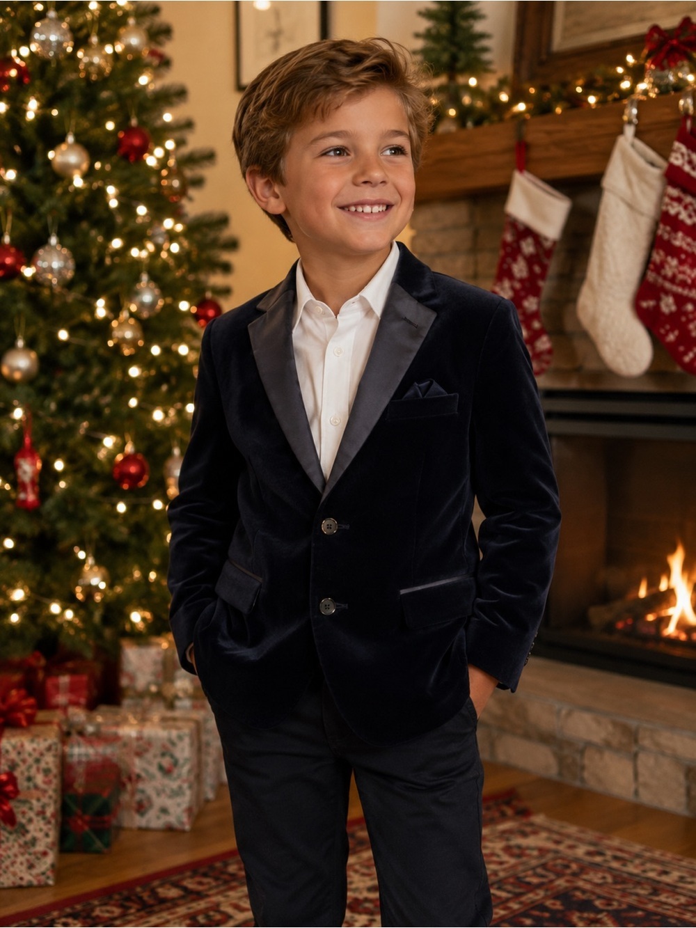 NWOT Tallis Boys 20R Navy Velvet Sport Coat Blazer Formal Tuxedo Jacket Double